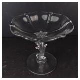 Crystal Glass Compote Pedestal Bowl - Scalloped Rim, Octagonal Base