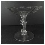 Crystal Glass Compote Pedestal Bowl - Scalloped Rim, Octagonal Base
