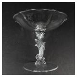 Crystal Glass Compote Pedestal Bowl - Scalloped Rim, Octagonal Base