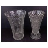 Crystal Glass Vases - Set of 2 with Starburst & Diamond Pattern (Lot of 2)