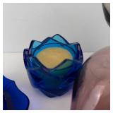 AVON Blue Candle Holder & Trinket Dish - Glassware lot