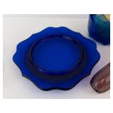 AVON Blue Candle Holder & Trinket Dish - Glassware lot