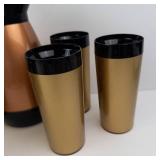 Copper-Tone Vacuum Coffee Carafe Set with 4 Gold Cups
