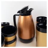Copper-Tone Vacuum Coffee Carafe Set with 4 Gold Cups