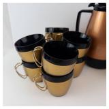 Copper-Tone Vacuum Coffee Carafe Set with 4 Gold Cups