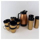 Copper-Tone Vacuum Coffee Carafe Set with 4 Gold Cups