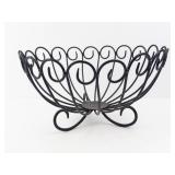 Black Metal Wire Fruit Basket with Decorative Scroll Design