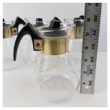 Corning Glass Coffee Carafes - 4-Pack Vintage with Gold Tone Collar & Black Handle