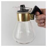 Corning Glass Coffee Carafes - 4-Pack Vintage with Gold Tone Collar & Black Handle