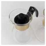 Corning Glass Coffee Carafes - 4-Pack Vintage with Gold Tone Collar & Black Handle