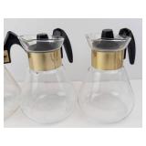 Corning Glass Coffee Carafes - 4-Pack Vintage with Gold Tone Collar & Black Handle