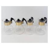 Corning Glass Coffee Carafes - 4-Pack Vintage with Gold Tone Collar & Black Handle