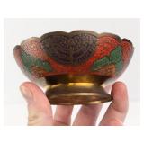 Brass Bowl with Hand-Painted Enamel Menorah - Vintage Israeli Judaica