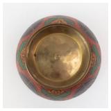 Brass Bowl with Hand-Painted Enamel Menorah - Vintage Israeli Judaica