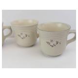 Pfaltzgraff Heirloom Mugs - 4-Pack Cream Beige Stoneware with Floral Motif