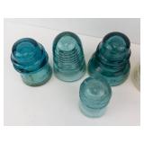 Hemingray Glass Insulators (Lot of 6) - Vintage Blue Teal Clear Brown