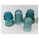 Hemingray Glass Insulators (Lot of 6) - Vintage Blue Teal Clear Brown
