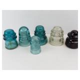 Hemingray Glass Insulators (Lot of 6) - Vintage Blue Teal Clear Brown