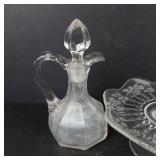 Glassware Assortment - Cruet with Stopper, Painted Fruit Pitcher, Butter Dishes
