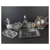 Glassware Assortment - Cruet with Stopper, Painted Fruit Pitcher, Butter Dishes
