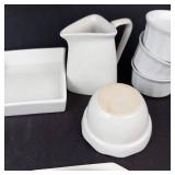 White Ceramic Tableware: Pitcher, Bowls, Platters & Pots