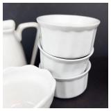 White Ceramic Tableware: Pitcher, Bowls, Platters & Pots
