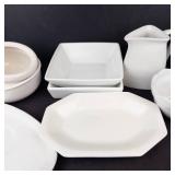 White Ceramic Tableware: Pitcher, Bowls, Platters & Pots