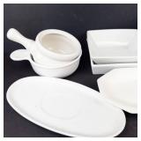 White Ceramic Tableware: Pitcher, Bowls, Platters & Pots