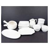 White Ceramic Tableware: Pitcher, Bowls, Platters & Pots