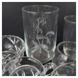 Crystal Glassware Assortment - Glasses, Bowls, 3 Shot Glasses, Sugar & Creamer Dishes