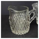 Indiana Glass Diamond Point Creamer - Libbey Sugar Bowl w/Lid - Glass Leaf Dish