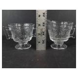 Crystal Demitasse Cups - Set of 2, Pedestal Base, Etched Leaf/Starburst Pattern