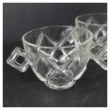 Crystal Teacups with Square Handles & Creamer - Starburst Pattern (Lot of 5)
