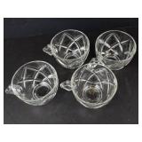 Crystal Teacups with Square Handles & Creamer - Starburst Pattern (Lot of 5)