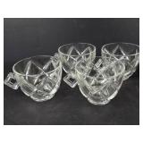 Crystal Teacups with Square Handles & Creamer - Starburst Pattern (Lot of 5)