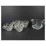 Crystal Teacups with Square Handles & Creamer - Starburst Pattern (Lot of 5)