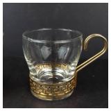 Libbey Vintage Greek Key Continental Coffee Cups - 3-Piece Set with Gold Handles