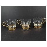 Libbey Vintage Greek Key Continental Coffee Cups - 3-Piece Set with Gold Handles