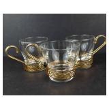 Libbey Vintage Greek Key Continental Coffee Cups - 3-Piece Set with Gold Handles