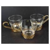Libbey Vintage Greek Key Continental Coffee Cups - 3-Piece Set with Gold Handles