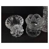 Crystal Glassware Assortment: 4 Small Vases, 1 Salt Shaker, 1 Creamer