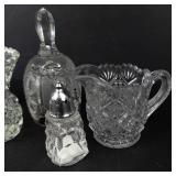 Crystal Glassware Assortment: 4 Small Vases, 1 Salt Shaker, 1 Creamer