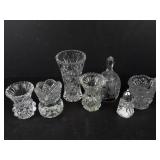 Crystal Glassware Assortment: 4 Small Vases, 1 Salt Shaker, 1 Creamer