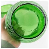 Green Glass Vases - Pair (Tall Textured Vase & Short Ribbed Vase)