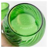 Green Glass Vases - Pair (Tall Textured Vase & Short Ribbed Vase)