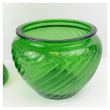 Green Glass Vases - Pair (Tall Textured Vase & Short Ribbed Vase)