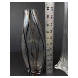 Handmade Glass Vase with Black and Bronze Stripes - Tall Clear Glass Vase