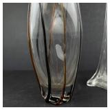 Handmade Glass Vase with Black and Bronze Stripes - Tall Clear Glass Vase