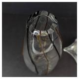 Handmade Glass Vase with Black and Bronze Stripes - Tall Clear Glass Vase