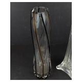 Handmade Glass Vase with Black and Bronze Stripes - Tall Clear Glass Vase